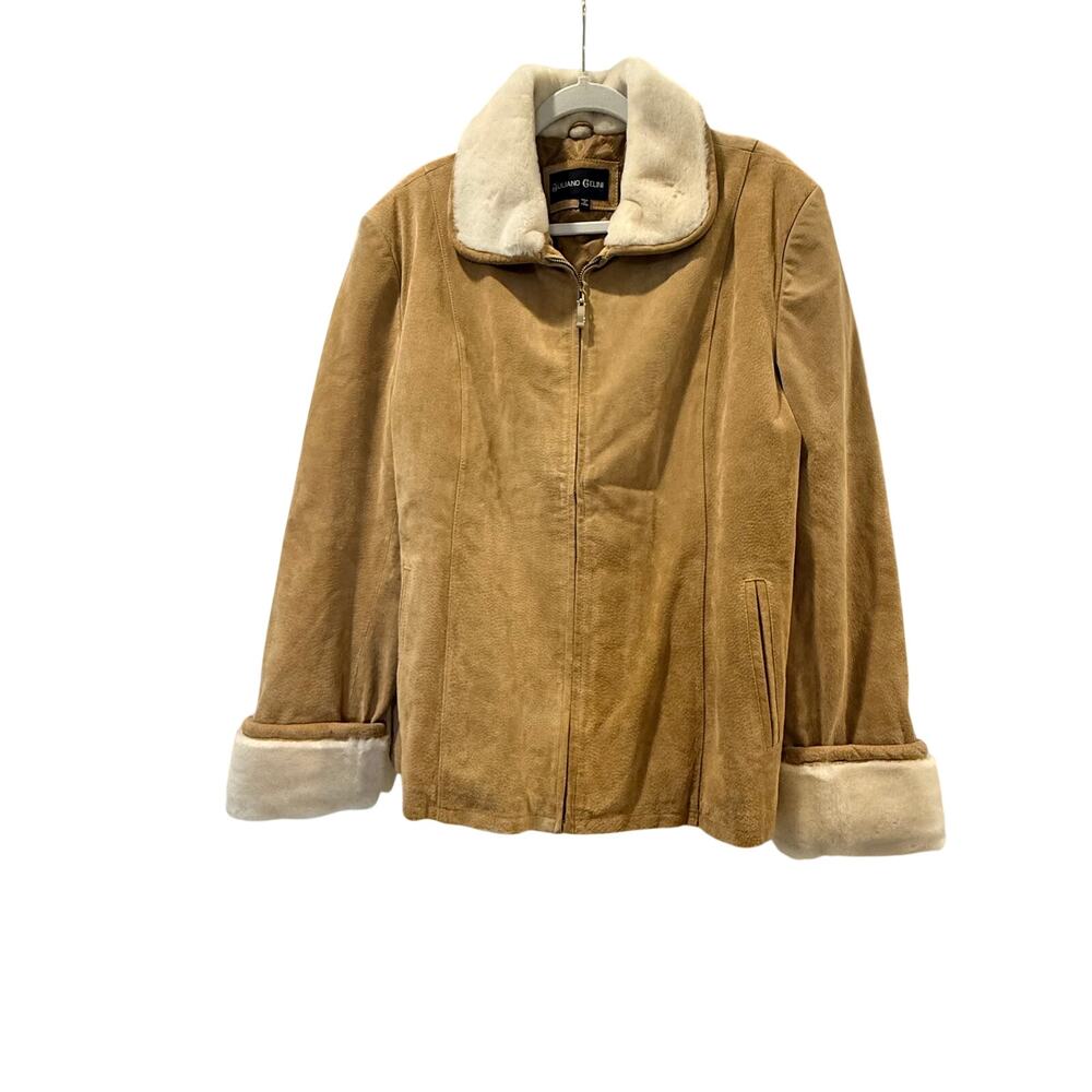 Juliano Celini suede jacket features a beige faux fur collar